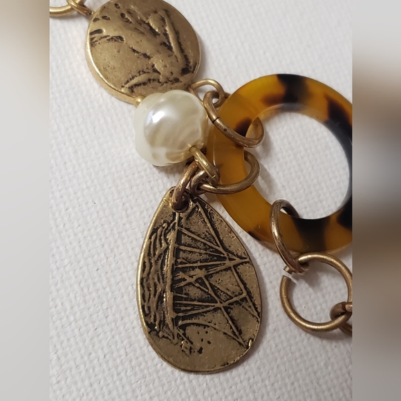 Chico's Necklace Long Statement Matte Gold Tone Chain Link Layering Chunky/Coins - Picture 11 of 15